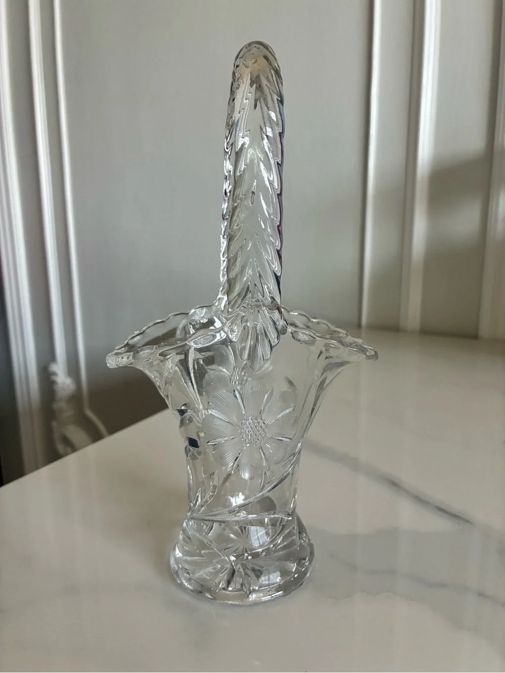 Clear‎ Glass Floral Basket Vase